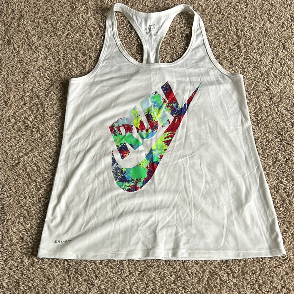 Nike White Tank with Multicolor Logo